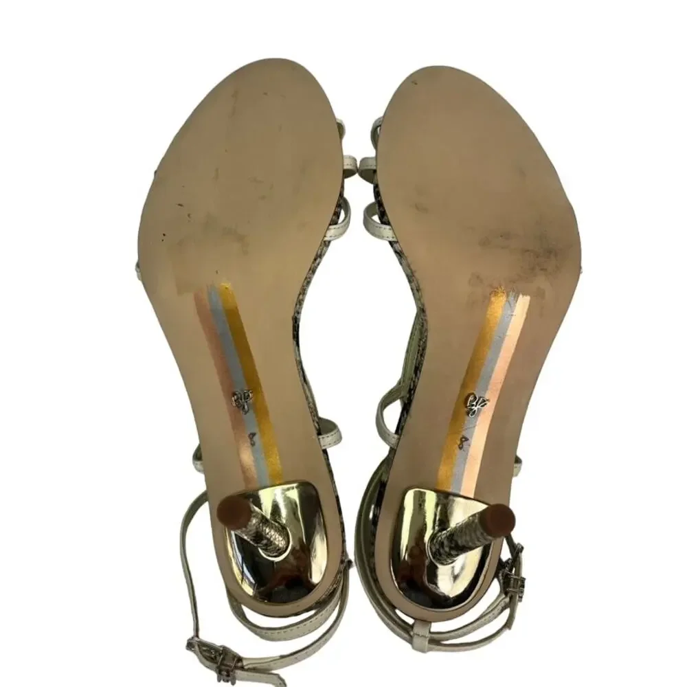 SAM EDELMAN Sandal Shoes Womens 8 Pippa Heeled Strappy Snake Footbed Cream